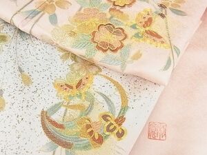 平和屋2■訪問着　作家物　駒刺繍　舞蝶枝桜文　暈し染め　金彩　逸品　az7697