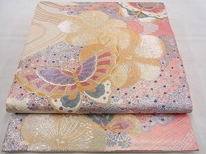 平和屋野田店■佐賀錦　六通柄袋帯　舞蝶梅花文　金糸　逸品　n-ow1265