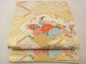 平和屋野田店■六通柄袋帯　唐織　鳳凰地紙有職花文　金銀糸　逸品　n-xi1477