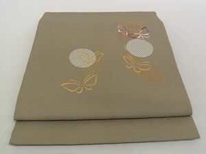 平和屋-こころ店■太鼓柄袋帯　刺繍　舞蝶文　金糸　正絹　逸品　A-pf6741