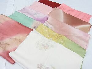 平和屋-こころ店■和装小物 上質な帯揚げ10枚セット 寿光織 中国三大刺繍 汕頭刺繍 スワトウ刺繍 草花 霞文 暈し染め 逸品 A-wj6581