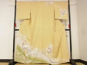 平和屋-こころ店■訪問着　駒刺繍　草花文　暈し染　着丈163cm　裄丈67cm　正絹　逸品　A-ck8208