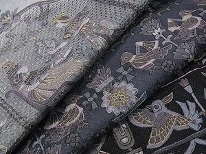 平和屋1●極上　訪問着　スワトウ刺繍　エジプト壁画文様　暈し染め　銀通し地　逸品　3s30488