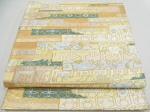 平和屋2■六通柄袋帯　唐織　横段吉祥花文　金糸　逸品　ox5541