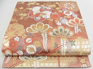 平和屋2■六通柄袋帯　唐織　屏風吉祥花文　金糸　逸品　ox5549