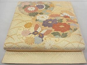 平和屋野田店■本佐賀錦　太鼓柄袋帯　唐織　宮貴花蝶文　金糸　逸品　n-fw5712