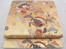 平和屋野田店■佐賀錦　六通柄袋帯　唐織　青海波花蝶文　金糸　逸品　n-ow1288_画像1