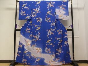 平和屋1■訪問着　型染め　遠山花鳥文　暈し染め　鬼しぼ縮緬　小田急扱い　逸品　vf8808