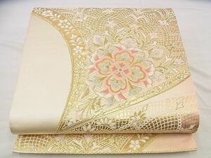 平和屋野田店■六通柄袋帯　唐織　琥珀緞子　本金箔24K　逸品　n-me1266