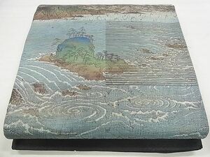 平和屋1■六通太鼓柄袋帯　名画広重　鳴門　金糸　逸品　未使用　eg1821