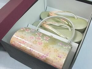 平和屋1■和装小物　バッグ・草履セット　金鷲本舗謹製　桜丸文　金銀彩　KINWASHI　草履サイズ：Ｍ　逸品　未使用　ju4940