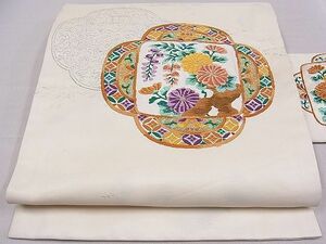 平和屋川間店■九寸名古屋帯　唐織　絵皿花文　金銀糸　逸品　ch2903