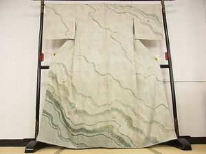 平和屋川間店■訪問着　総絞り　刺繍　流水花文　着丈162cm　裄丈67.5cm　正絹　逸品　A-wj3670