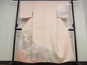 平和屋川間店■訪問着　刺繍　霞草花籬文　銀彩　着丈155.5cm　裄丈63cm　正絹　逸品　B-ey2707