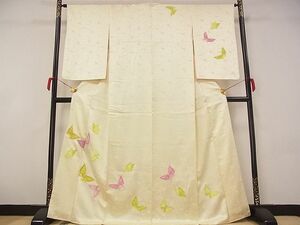 平和屋川間店■訪問着　駒刺繍　舞蝶文　金彩　着丈167.5cm　裄丈64.5cm　正絹　逸品　A-ta4632