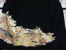 平和屋川間店■豪華黒留袖　駒刺繍　飛鶴籬花文　金彩　着丈159cm　裄丈64cm　正絹　逸品　B-sa2805_画像3