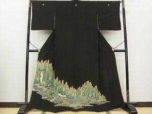 平和屋川間店■豪華黒留袖　駒刺繍　樹林文　金彩　逸品　cf4535