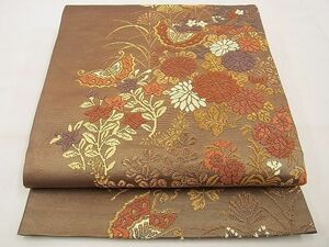 平和屋野田店■六通柄袋帯　唐織錦　瑞花蝶文　金糸　逸品　n-xi1516