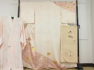 平和屋1●極上 銀座きしや 訪問着・長襦袢セット 駒刺繍 貝桶貝合わせ花松文 金彩 たとう紙付き 逸品3s20740