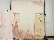 平和屋1●極上 銀座きしや 訪問着・長襦袢セット 駒刺繍 貝桶貝合わせ花松文 金彩 たとう紙付き 逸品3s20740_画像1