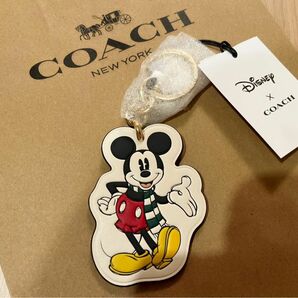 COACH キーホルダー ディズニー限定コラボフラット バッグチャーム ミッキー コーチ