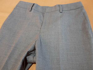 ストレッチ性&洗濯可能レディース スラックス パンツ(７号)グレーx織りストライプ柄