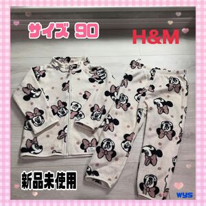 新品 H&M ディズニー ミニーマウス 総柄 セットアップ 90サイズ 女の子 薄手のフリース 可愛い