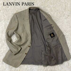 『圧巻の千鳥柄 美品』LANVIN ランバン テーラード ジャケット メンズ マルチカラー シルク100% 約XL裏地ブランドロゴ メンズ