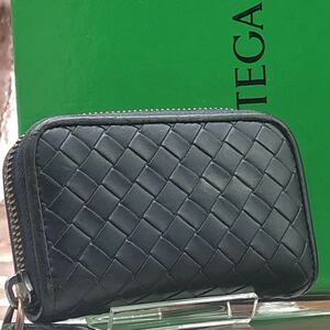 美品 BOTTEGA VENETA ボッテガヴェネタ イントレチャート コインケース ラウンドファスナー 小銭入れ ウォレット メンズ ネイビーブルー