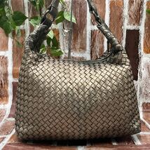 『美品』BOTTEGA VENETA ボッテガヴェネタ ワンショルダー トートバッグ 2way イントレチャート ゴールド ハンドバッグ レザー_画像2