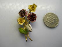 オーストリア製ヴィンテージ 薔薇の花束 ブーケのブローチ エナメル細工 刻印有り_画像7