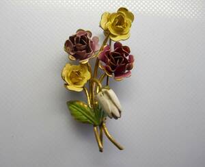 オーストリア製ヴィンテージ 薔薇の花束 ブーケのブローチ エナメル細工 刻印有り