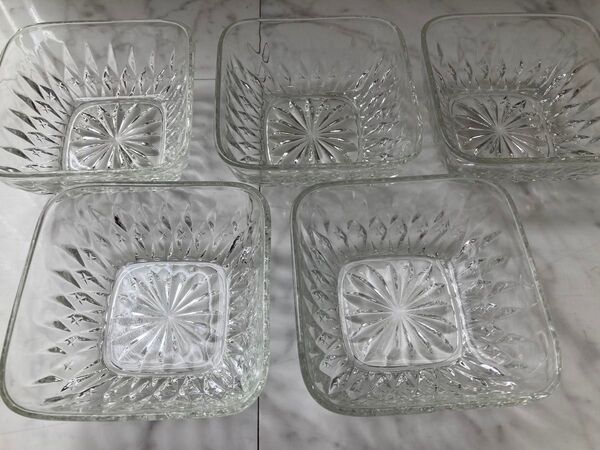 最終値下 東洋ガラス 四角いボウル ダイヤカット クリア5セット