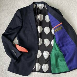 【美品】 現行タグ ポールスミス × ロロピアーナ SOHO FIT テーラードジャケット バルーン柄 ストライプ ネイビー Paul Smith Loro Piana