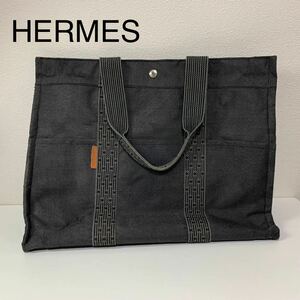 HERMES エールライン キャンバス トートバッグ ハンドバッグ ユニセックス グレー エルメス