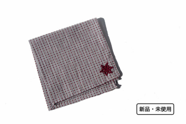 送料無料★新品｜未使用｜刺繍入りポケットチーフ｜サンプル02｜グレイ×レッド