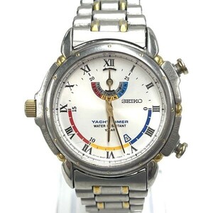 K-Q071-K42-1238◎SEIKO セイコー メンズ腕時計 クォーツ 8M37-7000 白文字盤 2針 シルバー ヨットタイマー ⑤