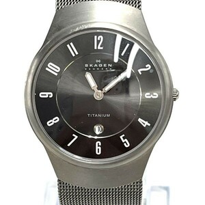 K-Q011-K22-5744◎SKAGEN スカーゲン メンズ腕時計 533LTTM クォーツ 2針 黒文字盤 デイト シルバー⑤