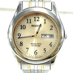 K-Q001-K22-5805◎ REGUNO レグノ E101-005299 メンズ腕時計 ソーラー ゴールド文字盤 ３針 デイデイト シルバー 可動⑤
