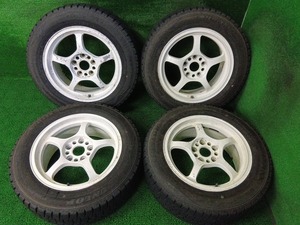 ダンロップ WM02 205/60R16 社外 RAYS FOUNDRY 16×7J 5H/114.3 溝有スタッドレス付4本 中古 売切!!