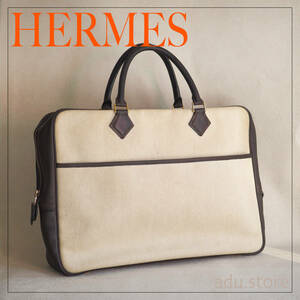 エルメス HERMES プリュムドッグ38 ブリーフケース ビジネスバッグ トワルアッシュ レザー ダークブラウン ブランド メンズ ◆