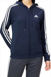 【 L ネイビー レディース 新品 タグ付き 】 adidas アディダス フーディー フルジップ スウェット パーカー