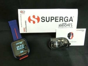 スペルガ SUPERGA WATCHES スマートウォッチ INK ブルー×レッド 箱入り 通電確認OK ノーチェック中古 ■