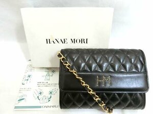 ハナエモリ HANAE MORI ミニチェーンバッグ 縦13.3×幅18×厚み4.5cm ブラック系 収納箱付 中古 ■