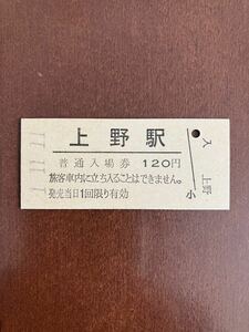 JR東日本硬券入場券120円券「上野駅」