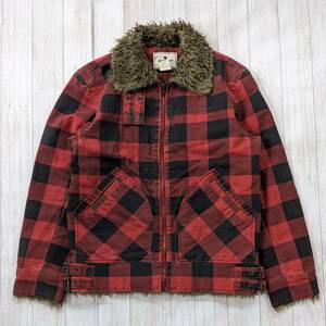 WOOLRICH/ウールリッチ/00S/ヴィンテージ/ブロックチェックダック地調ファージャケット/裏地ファー×キルティング/半円ポケット/シンチ