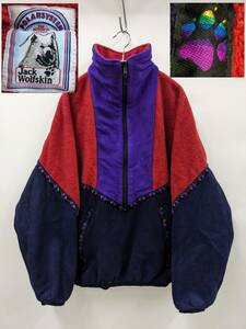 Jack Wolfskin/ Jack Wolfskin /80~90s/ Germany made / Vintage / fleece high‐necked jacket / multicolor /. pair trace piping 