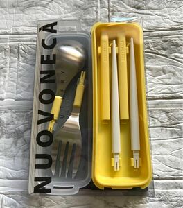 【新品】ヌーバカトラリー トリオセット　箸 スプーン フォーク お弁当　アウトドア　カトラリー　携帯用 組み立て式　イエロー