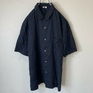 [KWT647] ユニクロU 半袖上質シャツ ネイビー メンズ L ポス