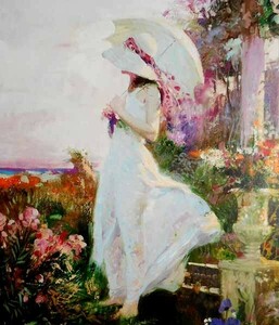 ＊新入荷＊ ピノ・ダエニ(Pino Daeni)「夕風の夢想」大判限定版画 ジークレー 直筆サイン入/美人画/イタリアの画家/ジクレ/素敵な作品です